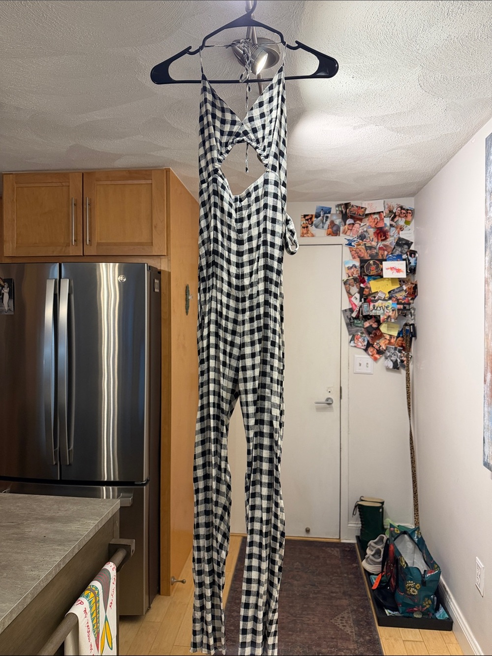 Zara Black and White Gingham Cutout Jumpsuit